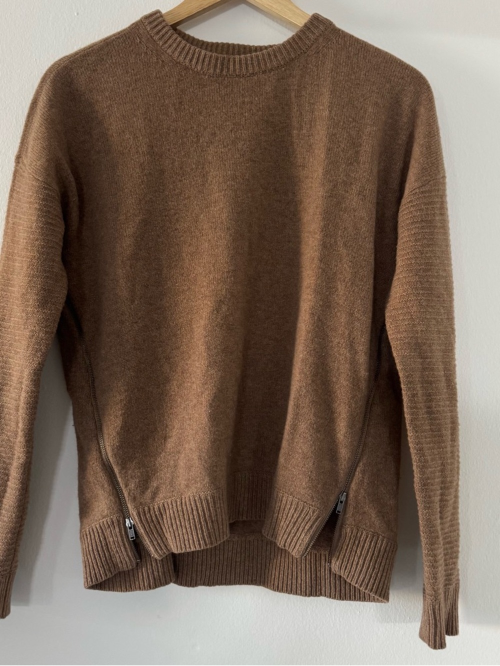 100% Wool Brown J Crew Crewneck Zip Sweater Small Luxury Old Money